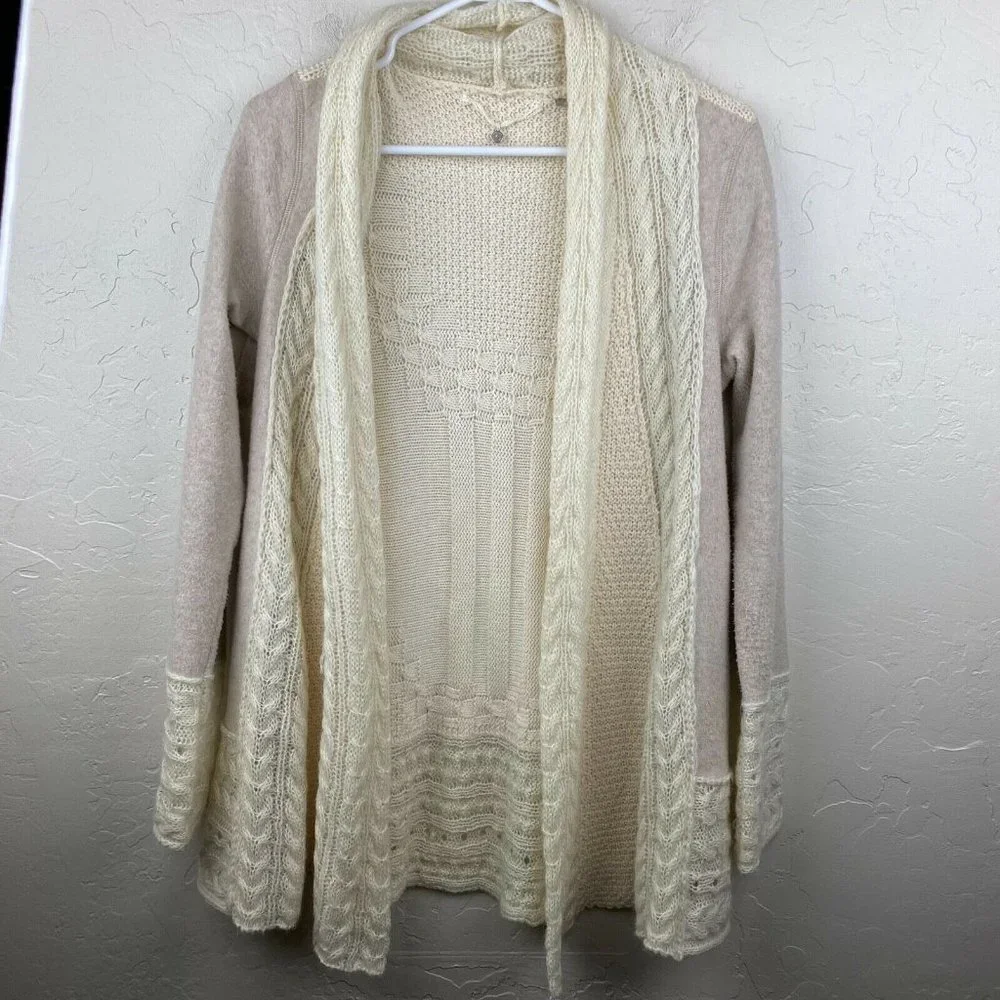 Anthro Knitted and Knotted cream and tan sweater cardigan- XS - Picture 1 of 5